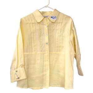 (234) Yellow Linen Long Sleeve Blouse w/Pleats & Mother of Pearl Buttons (1X)